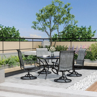 Ensemble de repas de jardin en métal 5 pièces avec table carrée et chaises pivotantes en Textilene