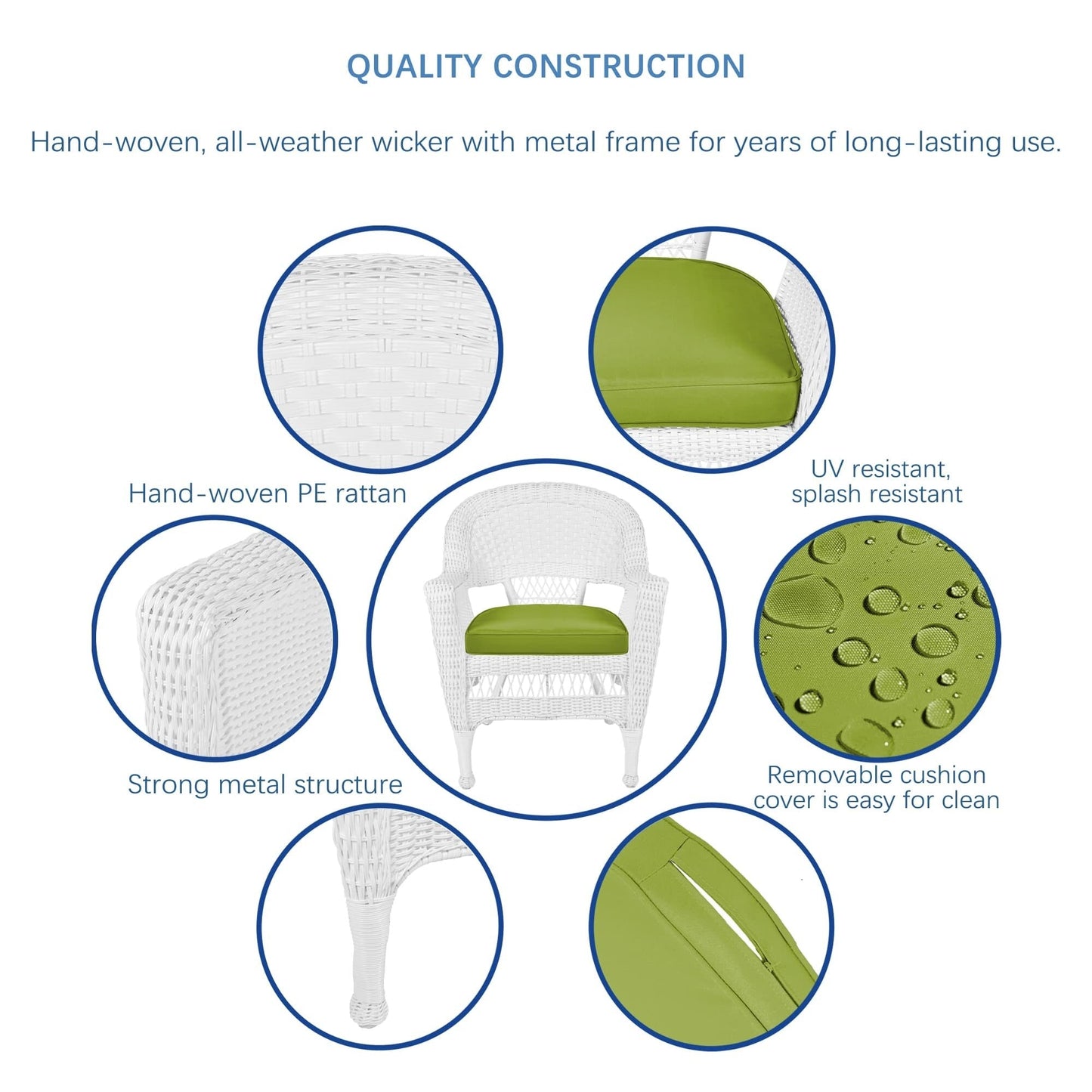 Ensemble de salle à manger en osier synthétique blanc, 5 pièces