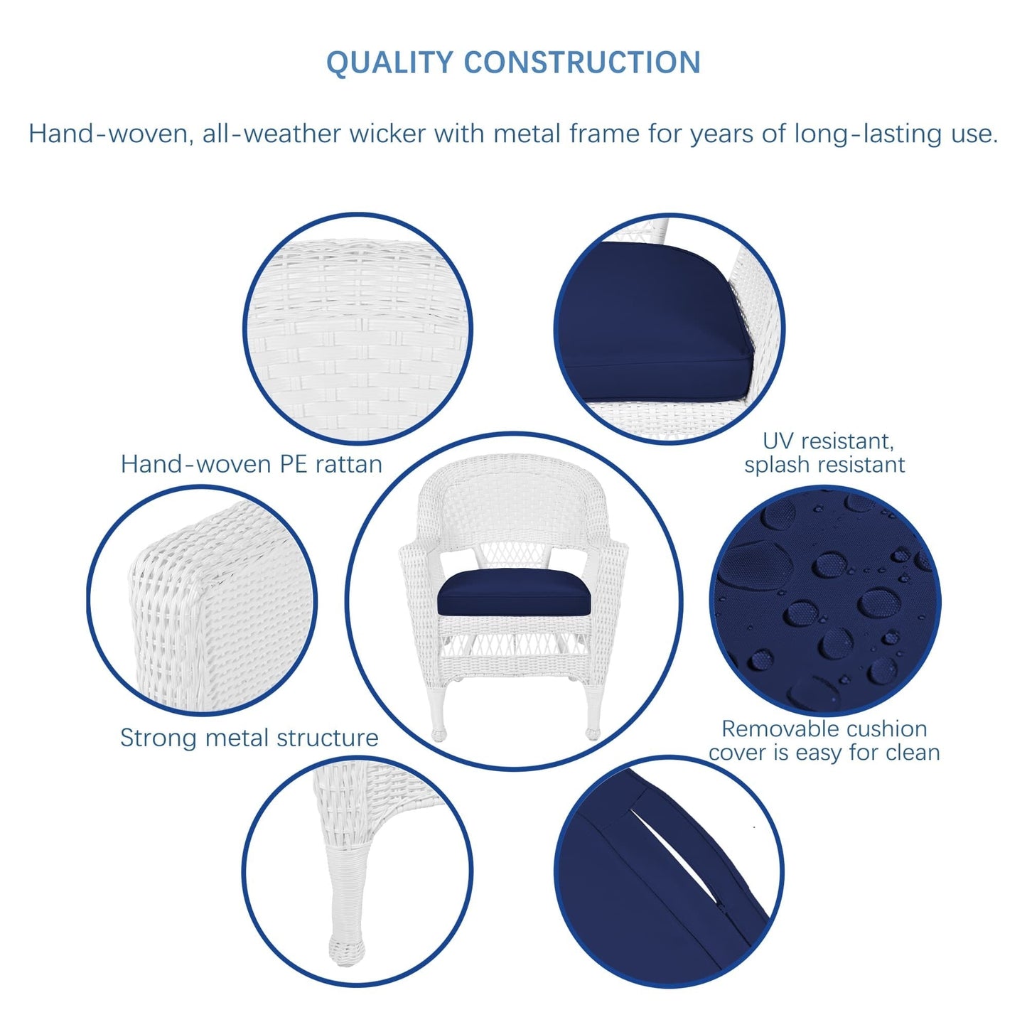 Ensemble de salle à manger en osier synthétique blanc, 5 pièces