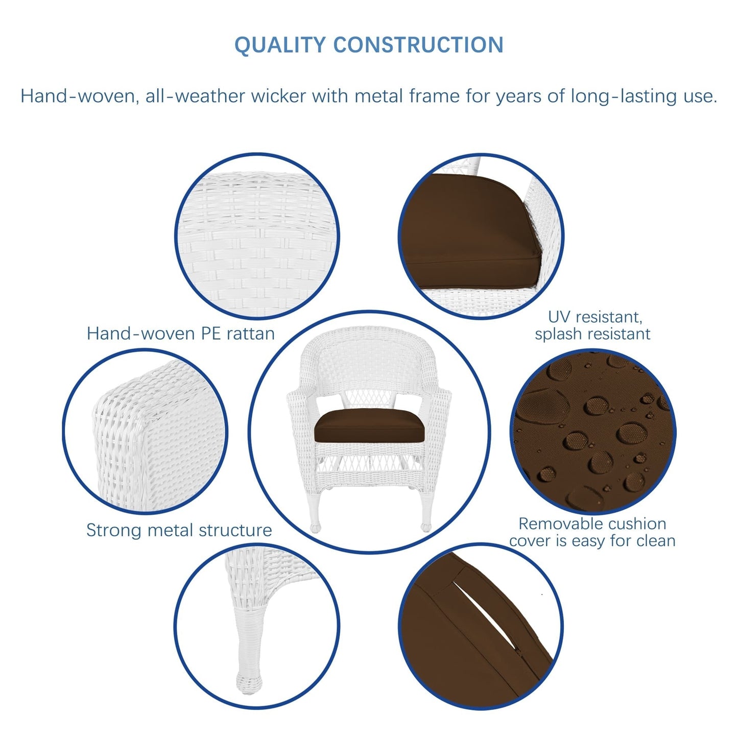 Ensemble de salle à manger en osier synthétique blanc, 5 pièces