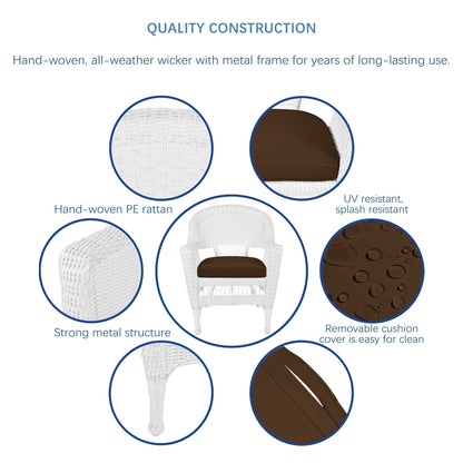 Ensemble de salle à manger en osier synthétique blanc, 5 pièces