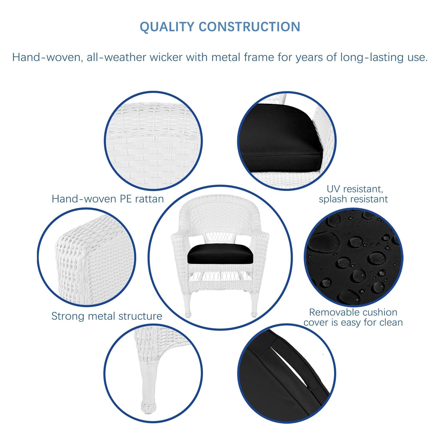 Ensemble de salle à manger en osier synthétique blanc, 5 pièces