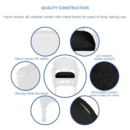 Ensemble de salle à manger en osier synthétique blanc, 5 pièces