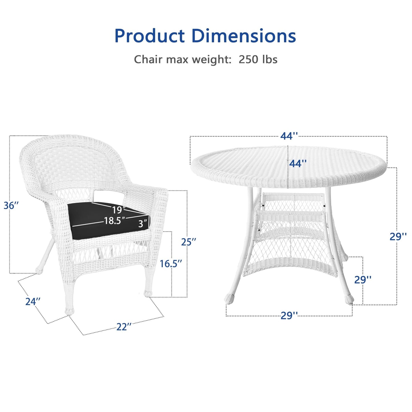 Ensemble de salle à manger en osier synthétique blanc, 5 pièces