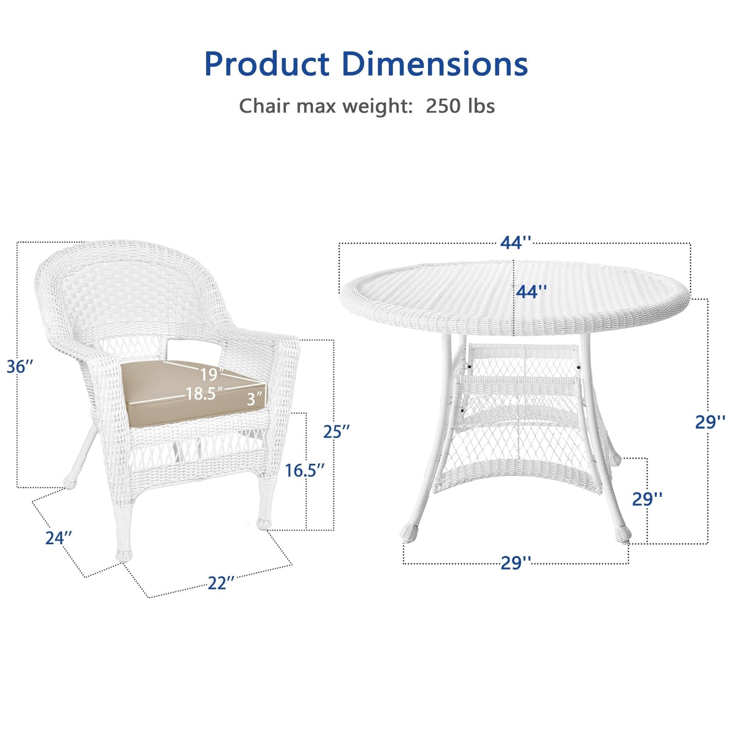 Ensemble de salle à manger en osier synthétique blanc, 5 pièces
