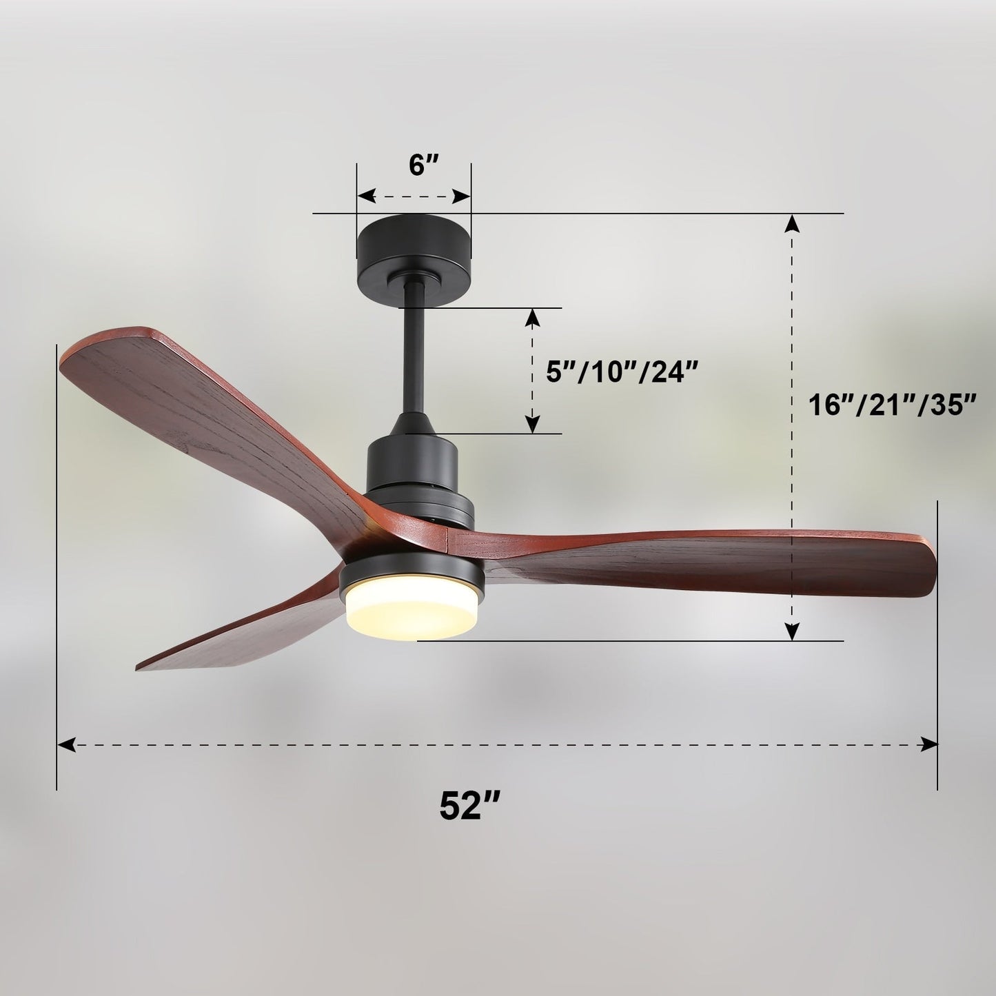 Ventilateur de plafond intérieur en bois Sofucor 52 avec télécommande, éclairage intégré en option.
