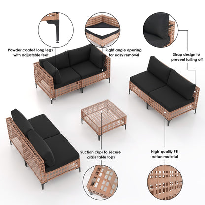 Ensemble de canapés modulaires d'extérieur pour 6 personnes avec coussins