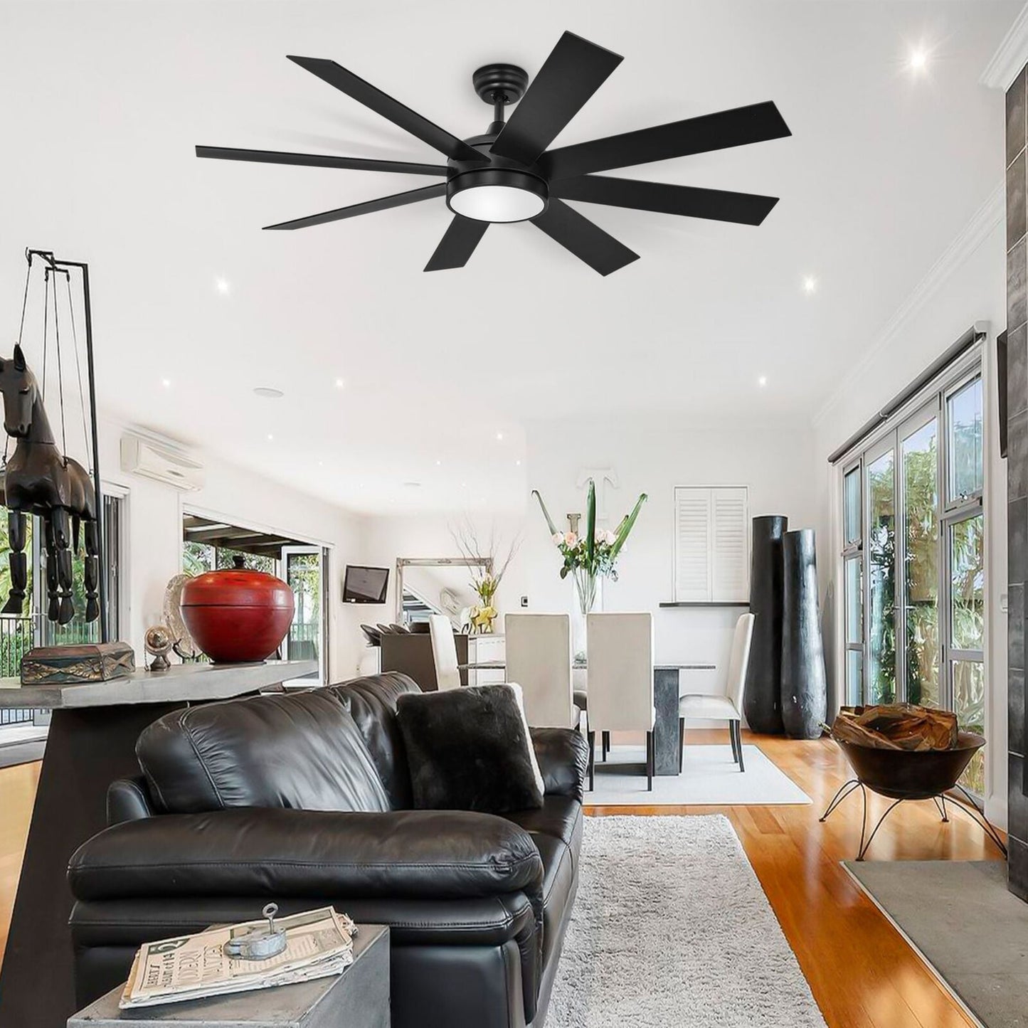 Ventilateur de plafond Moasis noir mat de 60 pouces avec 8 pales, éclairage LED et télécommande - 60
