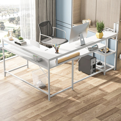 Bureau en forme de L avec étagère pour moniteur, bureau d'ordinateur d'angle réversible pour bureau à domicile 69