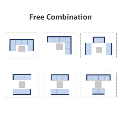 Ensemble de canapé d'extérieur modulable en osier et acier avec coussins, 7 pièces