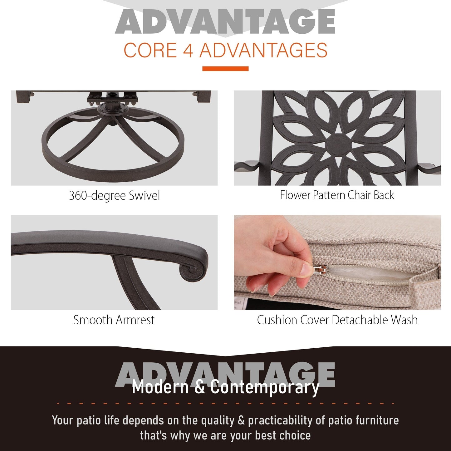 Ensemble de repas de jardin MAISON ARTS 7 pièces en fonte d'aluminium avec table rectangulaire extensible et 6 chaises en fonte d'aluminium