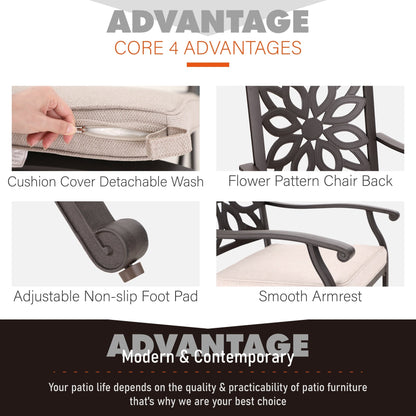 Ensemble de repas de jardin MAISON ARTS 7 pièces en fonte d'aluminium avec table rectangulaire extensible et 6 chaises en fonte d'aluminium