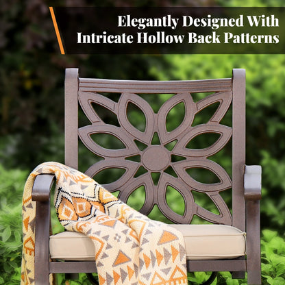 MAISON ARTS Chaises de salle à manger/ensemble de repas de patio en aluminium moulé avec table de salle à manger ronde et 6 chaises de patio en aluminium moulé