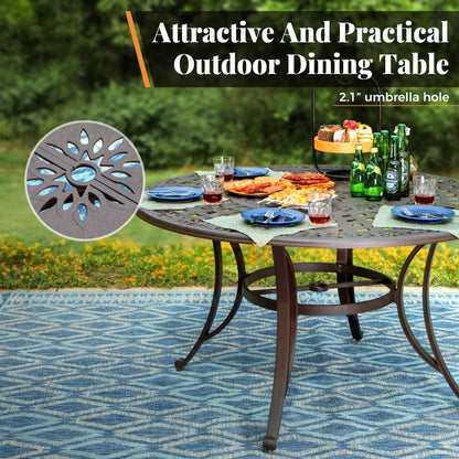 MAISON ARTS Chaises de salle à manger/ensemble de repas de patio en aluminium moulé avec table de salle à manger ronde et 6 chaises de patio en aluminium moulé