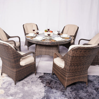 Ensemble de salle à manger rond en rotin pour extérieur, 7 pièces, avec coussins, par Moda Furnishings