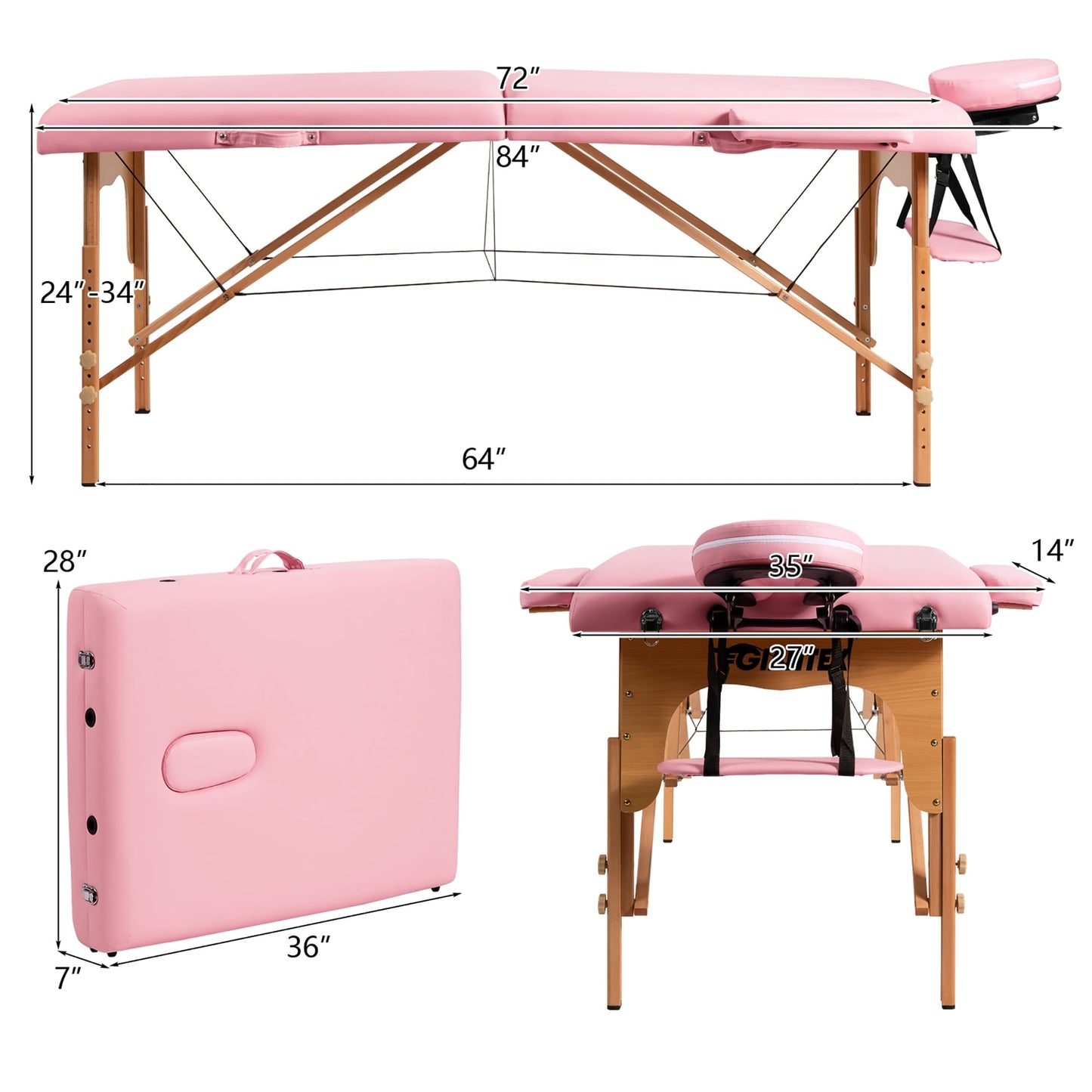 Table de massage portable 84''L, lit de spa facial réglable, pour tatouage, avec sac de transport.