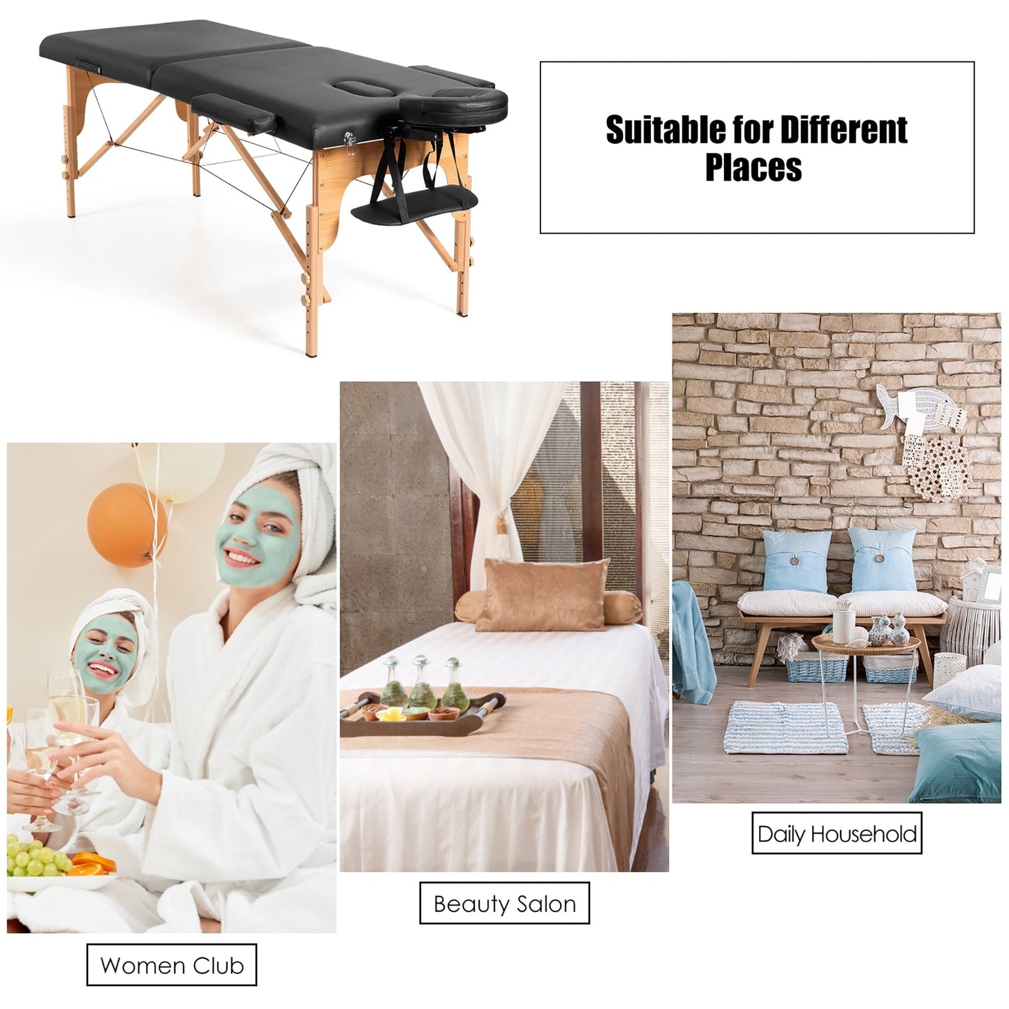 Table de massage portable 84''L, lit de spa facial réglable, pour tatouage, avec sac de transport.