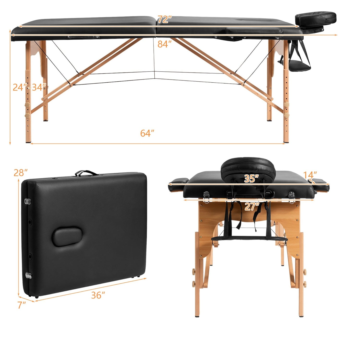 Table de massage portable 84''L, lit de spa facial réglable, pour tatouage, avec sac de transport.