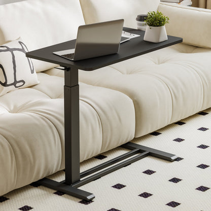 FunniHomi 28/32 Movable Overbed Table Height Adjustable Computer Desk with Wheels, White/Black Laptop Table for Bed and Sofa