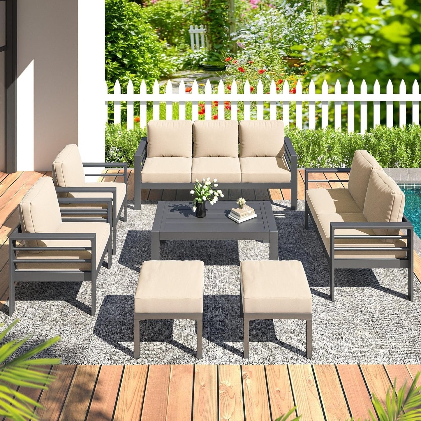 AECOJOY 7 Pieces Aluminum Patio Furniture Set Outdoor Conversation Set