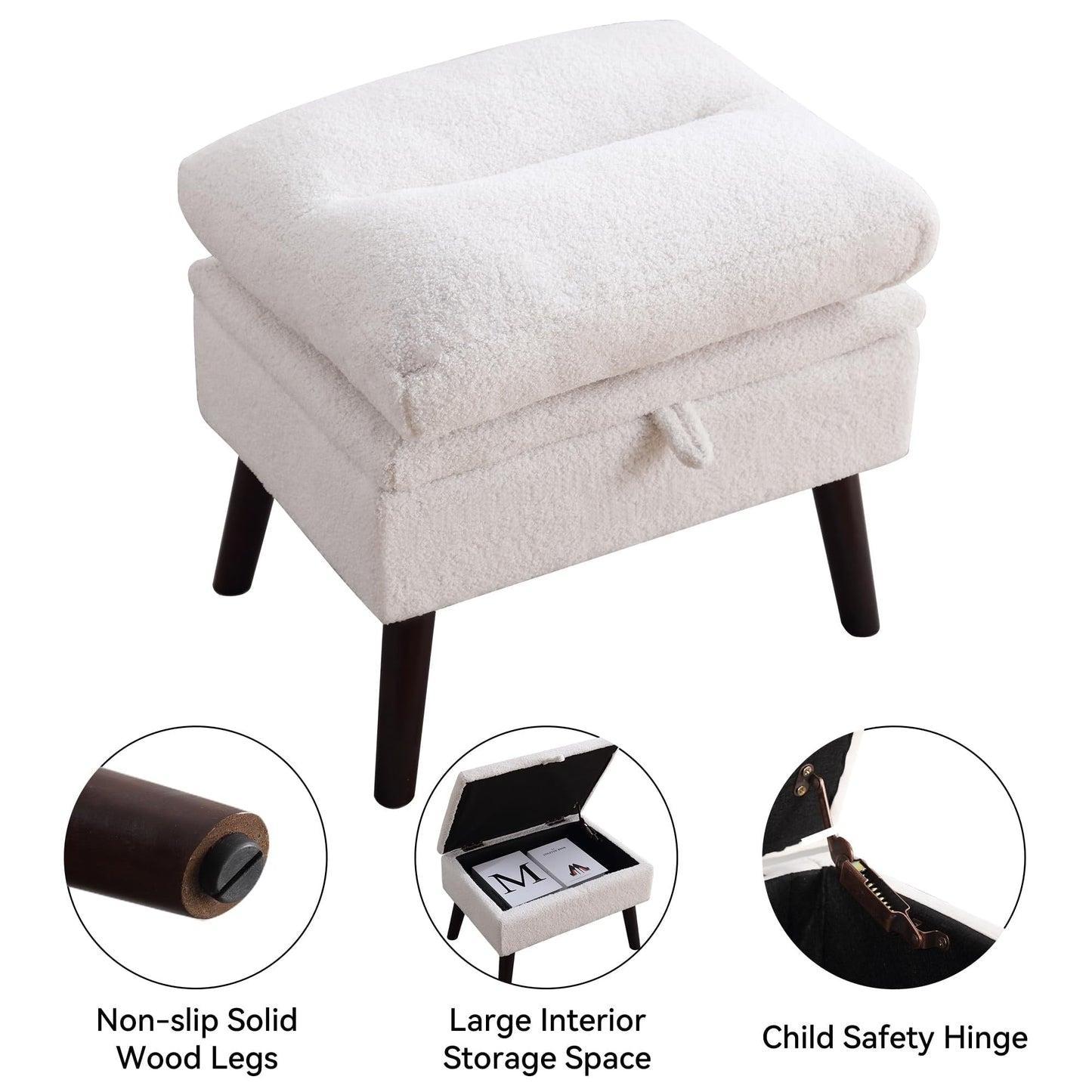 HOMYKA Fauteuil d'appoint avec dossier réglable et rangement intégré dans le repose-pieds