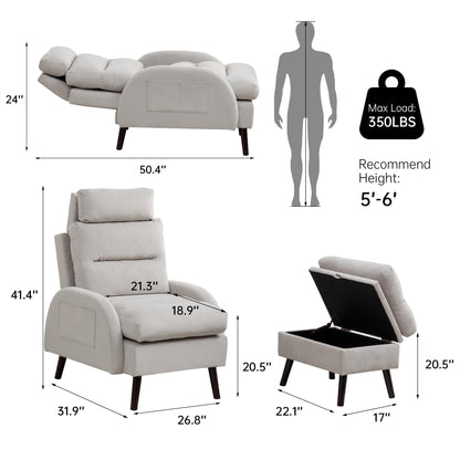 HOMYKA Fauteuil d'appoint avec dossier réglable et rangement intégré dans le repose-pieds