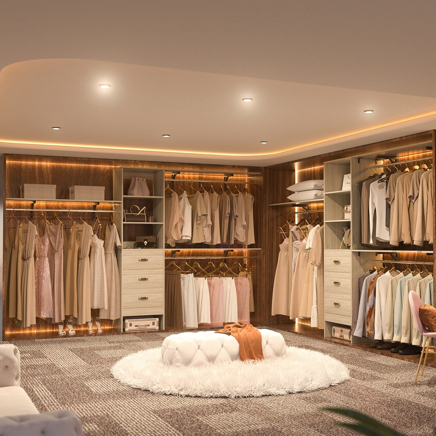 Rackcog Organisateur de placard réglable de 305 cm avec tiroirs, système de rangement avec étagères personnalisables pour placard à l'italienne et placard à porte coulissante