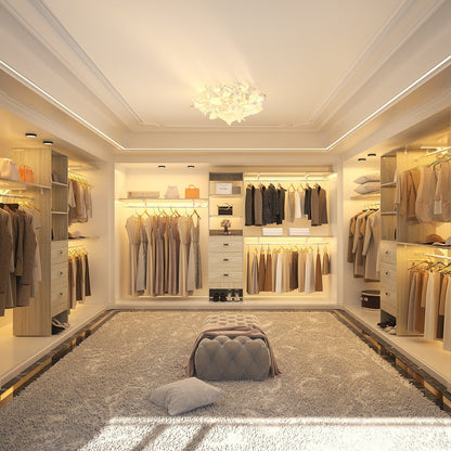 Rackcog Organisateur de placard réglable de 305 cm avec tiroirs, système de rangement avec étagères personnalisables pour placard à l'italienne et placard à porte coulissante