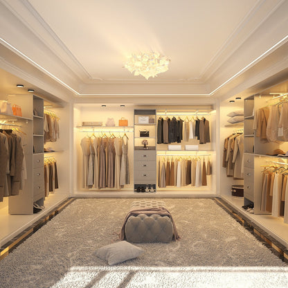 Rackcog Organisateur de placard réglable de 305 cm avec tiroirs, système de rangement avec étagères personnalisables pour placard à l'italienne et placard à porte coulissante