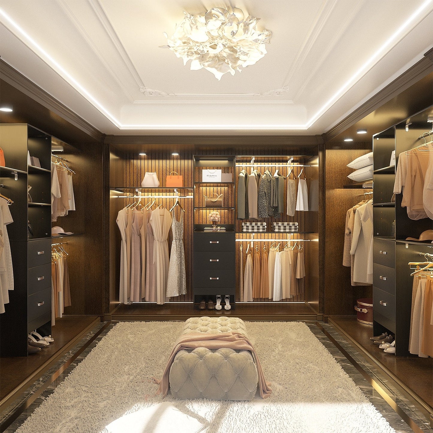 Rackcog Organisateur de placard réglable de 305 cm avec tiroirs, système de rangement avec étagères personnalisables pour placard à l'italienne et placard à porte coulissante