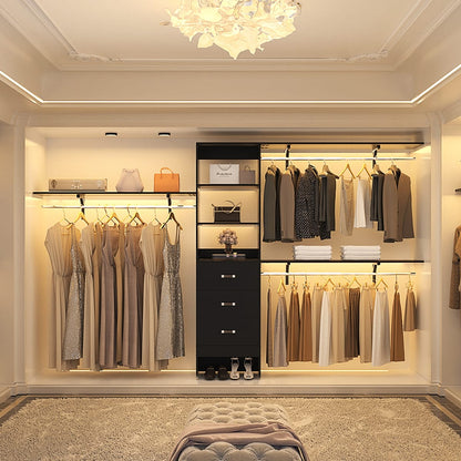 Rackcog Organisateur de placard réglable de 305 cm avec tiroirs, système de rangement avec étagères personnalisables pour placard à l'italienne et placard à porte coulissante