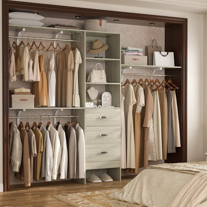 Rackcog Organisateur de placard réglable de 305 cm avec tiroirs, système de rangement avec étagères personnalisables pour placard à l'italienne et placard à porte coulissante