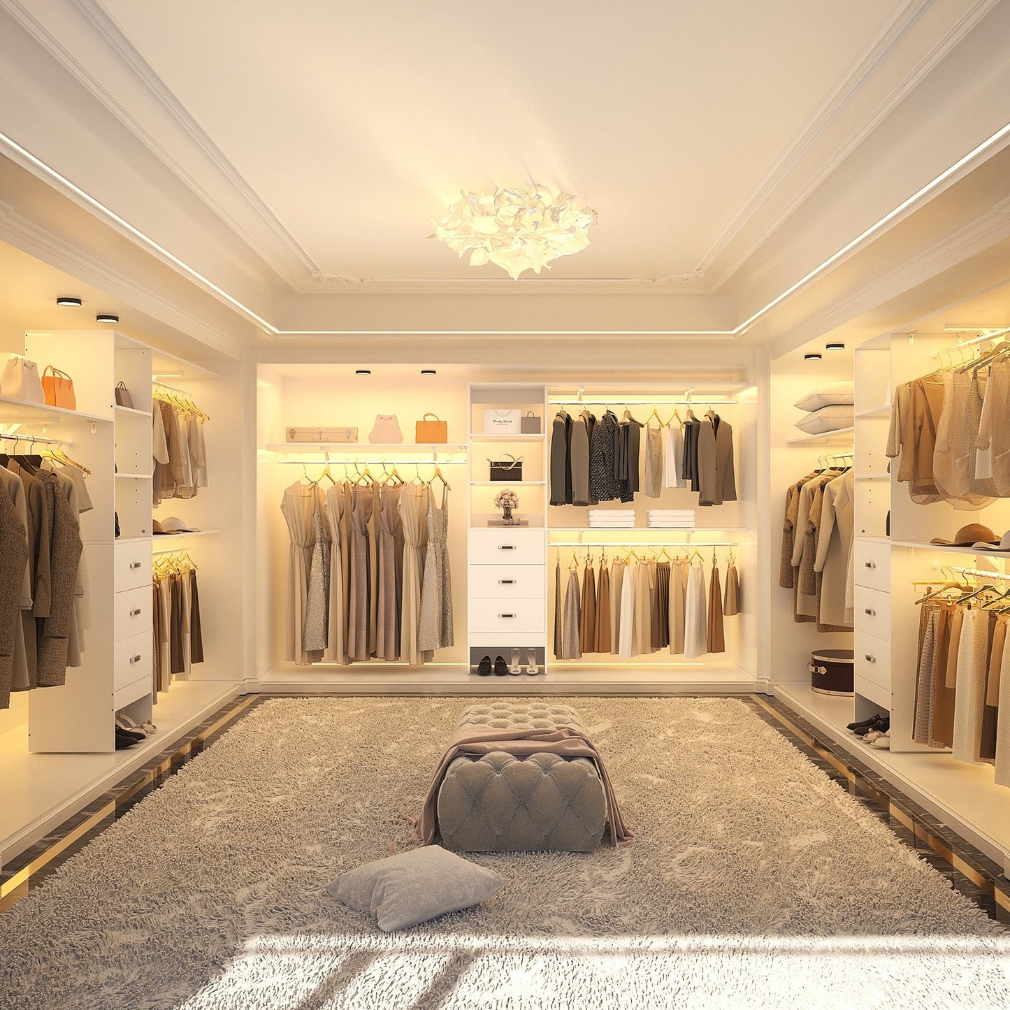 Rackcog Organisateur de placard réglable de 305 cm avec tiroirs, système de rangement avec étagères personnalisables pour placard à l'italienne et placard à porte coulissante