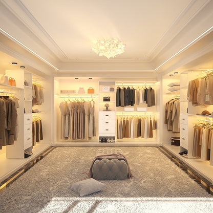 Rackcog Organisateur de placard réglable de 305 cm avec tiroirs, système de rangement avec étagères personnalisables pour placard à l'italienne et placard à porte coulissante