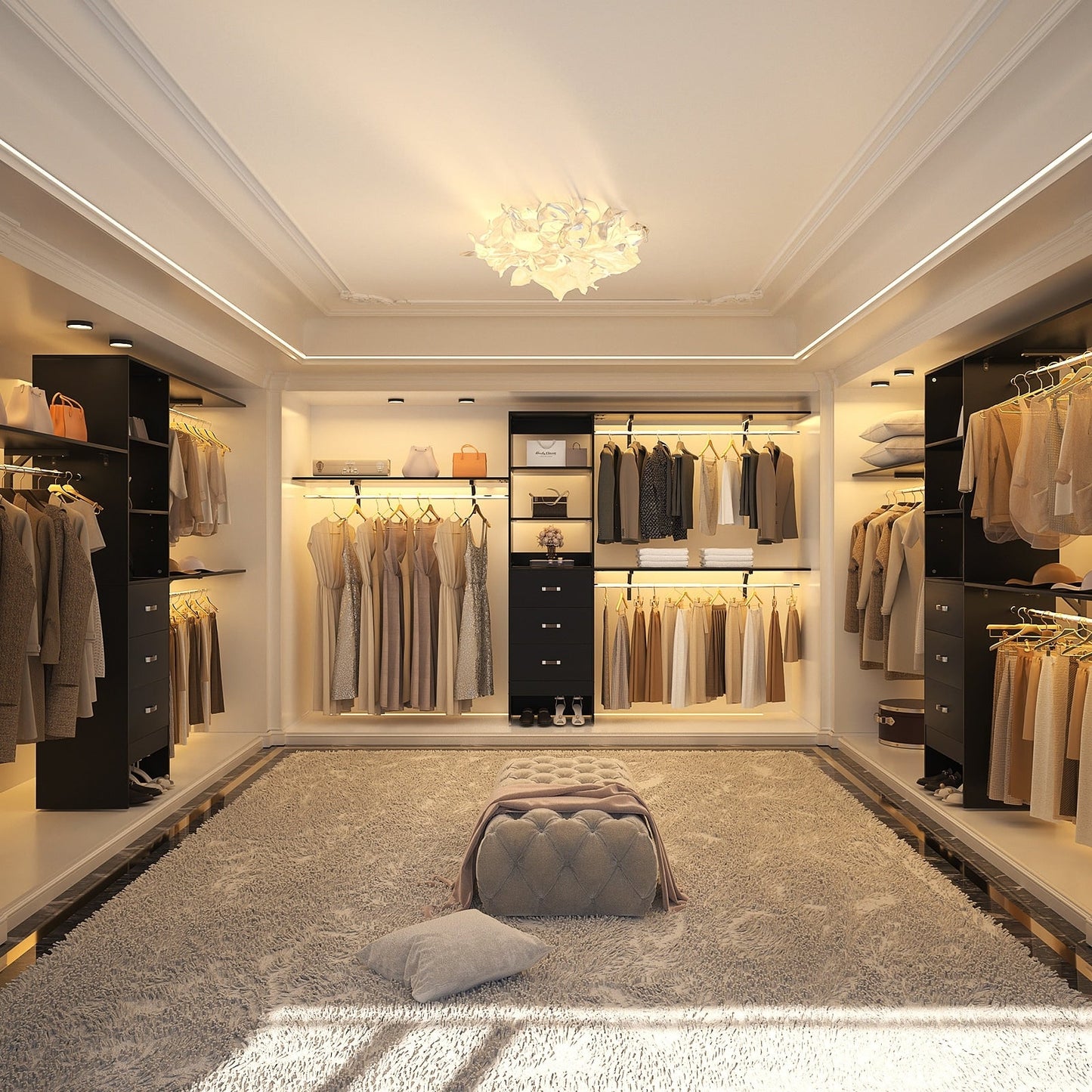 Rackcog Organisateur de placard réglable de 305 cm avec tiroirs, système de rangement avec étagères personnalisables pour placard à l'italienne et placard à porte coulissante