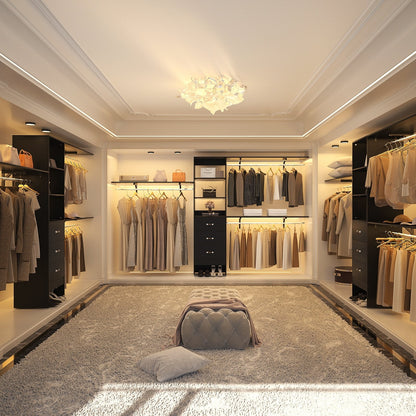 Rackcog Organisateur de placard réglable de 305 cm avec tiroirs, système de rangement avec étagères personnalisables pour placard à l'italienne et placard à porte coulissante