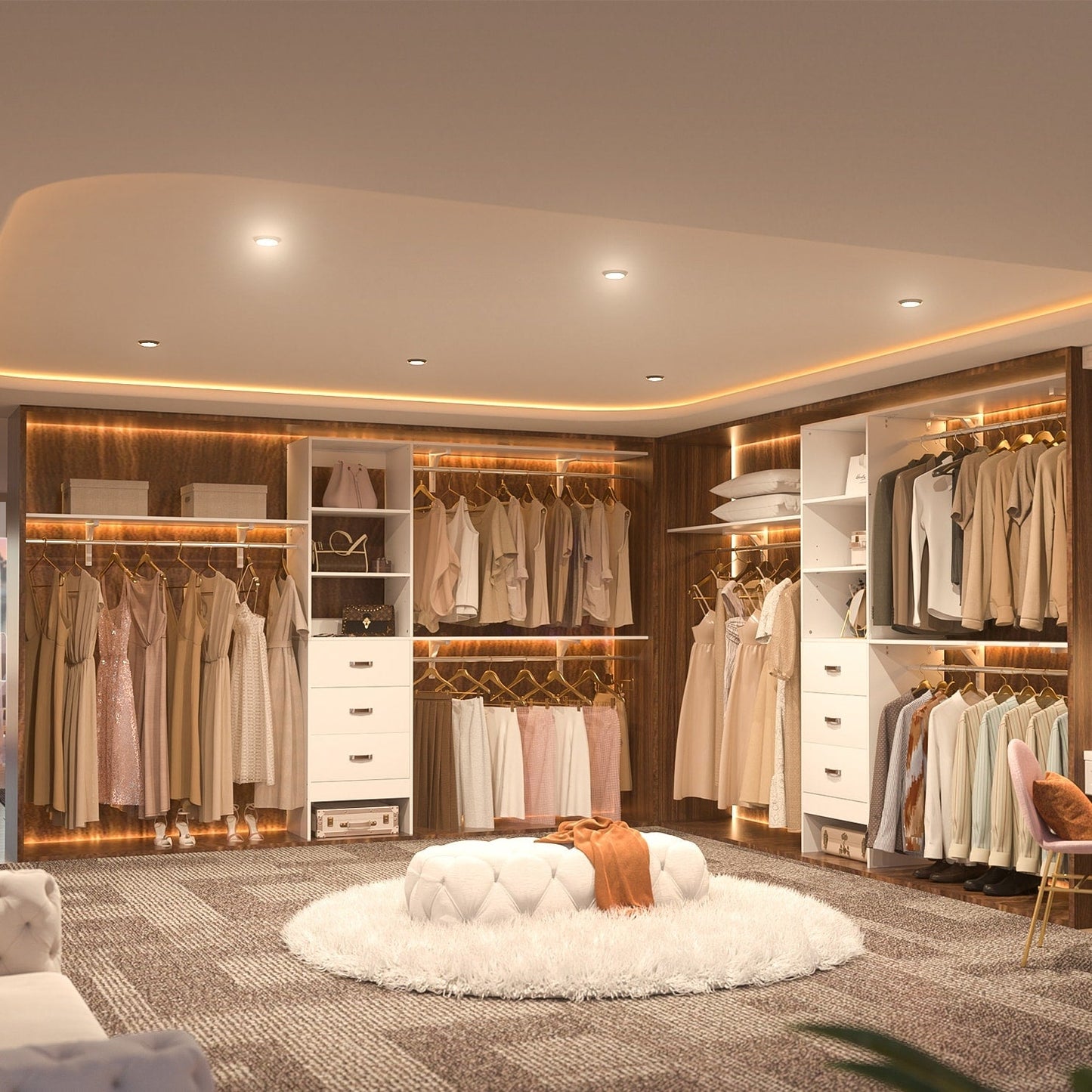 Rackcog Organisateur de placard réglable de 305 cm avec tiroirs, système de rangement avec étagères personnalisables pour placard à l'italienne et placard à porte coulissante