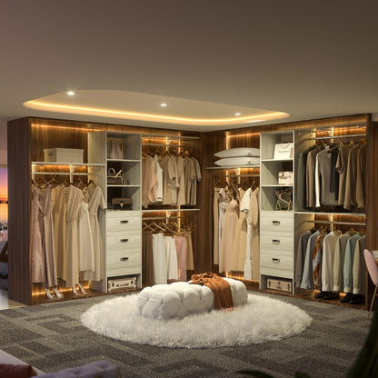 Rackcog Organisateur de placard réglable de 305 cm avec tiroirs, système de rangement avec étagères personnalisables pour placard à l'italienne et placard à porte coulissante