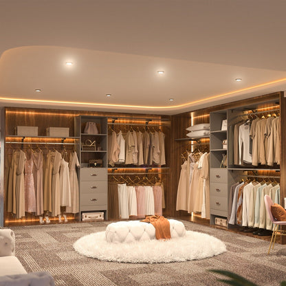 Rackcog Organisateur de placard réglable de 305 cm avec tiroirs, système de rangement avec étagères personnalisables pour placard à l'italienne et placard à porte coulissante