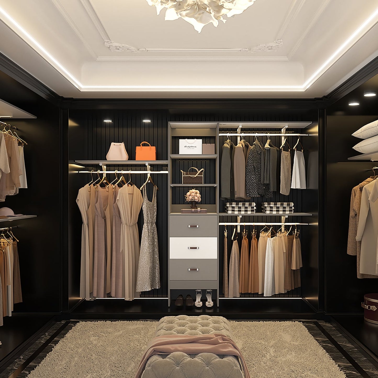 Rackcog Organisateur de placard réglable de 305 cm avec tiroirs, système de rangement avec étagères personnalisables pour placard à l'italienne et placard à porte coulissante