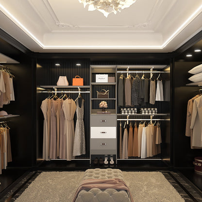 Rackcog Organisateur de placard réglable de 305 cm avec tiroirs, système de rangement avec étagères personnalisables pour placard à l'italienne et placard à porte coulissante