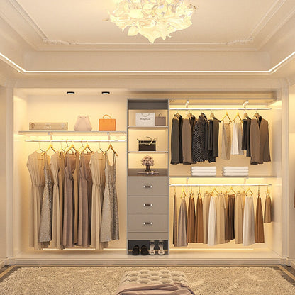 Rackcog Organisateur de placard réglable de 305 cm avec tiroirs, système de rangement avec étagères personnalisables pour placard à l'italienne et placard à porte coulissante