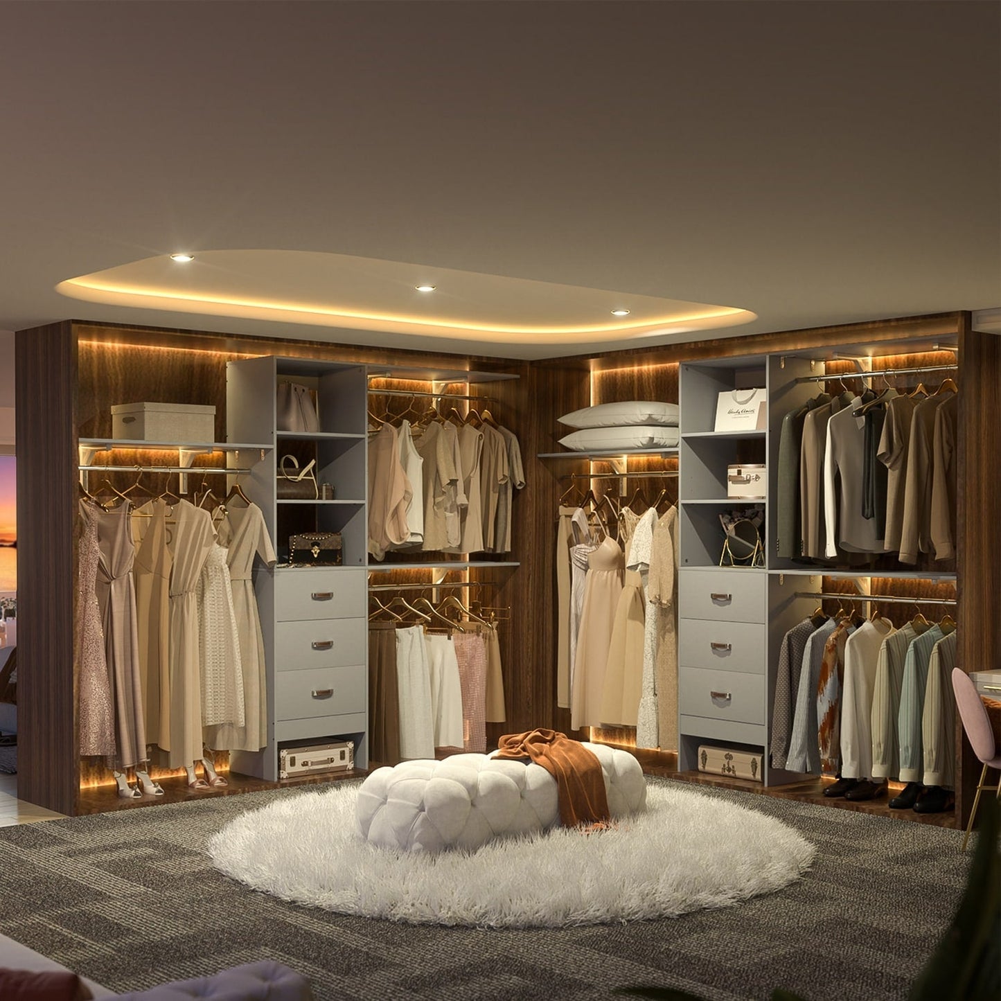 Rackcog Organisateur de placard réglable de 305 cm avec tiroirs, système de rangement avec étagères personnalisables pour placard à l'italienne et placard à porte coulissante