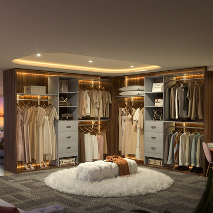 Rackcog Organisateur de placard réglable de 305 cm avec tiroirs, système de rangement avec étagères personnalisables pour placard à l'italienne et placard à porte coulissante