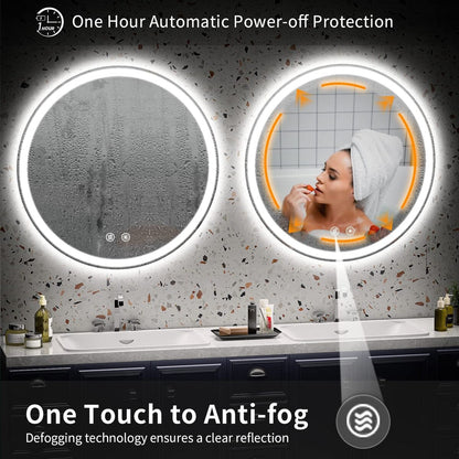 Miroir de coiffure rond sans cadre, à éclairage LED, avec fonction de gradation et anti-buée.