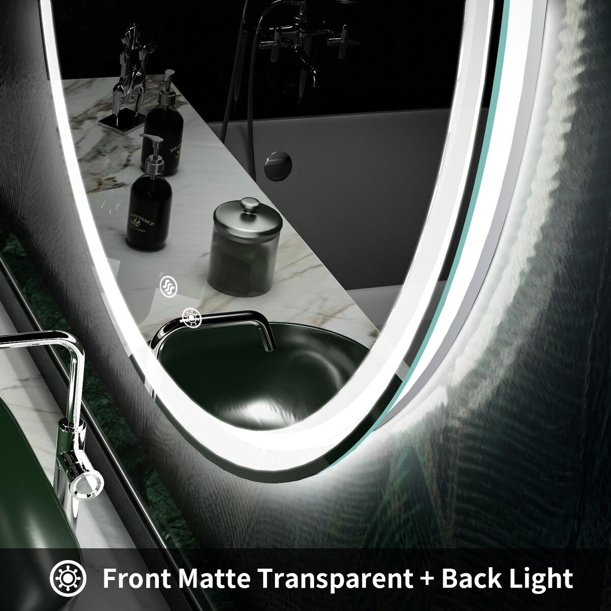 Miroir de coiffure rond sans cadre, à éclairage LED, avec fonction de gradation et anti-buée.