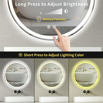 Miroir de coiffure rond sans cadre, à éclairage LED, avec fonction de gradation et anti-buée.