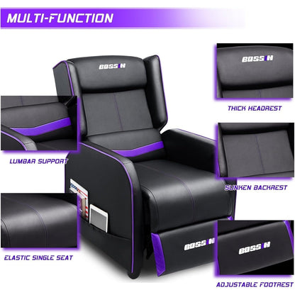 BOSSIN PU Leather Ergonomic Gaming Single Recliner Seating Sofa for Living Room