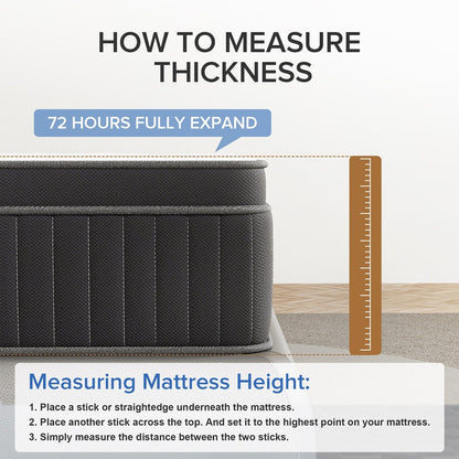 Matelas hybride SweDrea à ressorts avec mousse à mémoire de forme au gel et surcouche de 30 cm (12 po) de dureté moyenne, certifié CertiPUR-US, SGS et OEKO-TEX.