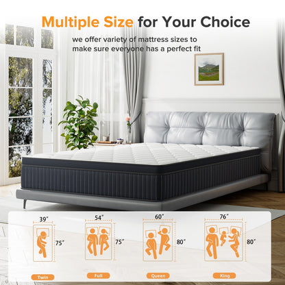 Matelas hybride SweDrea à ressorts avec mousse à mémoire de forme au gel et surcouche de 30 cm (12 po) de dureté moyenne, certifié CertiPUR-US, SGS et OEKO-TEX.